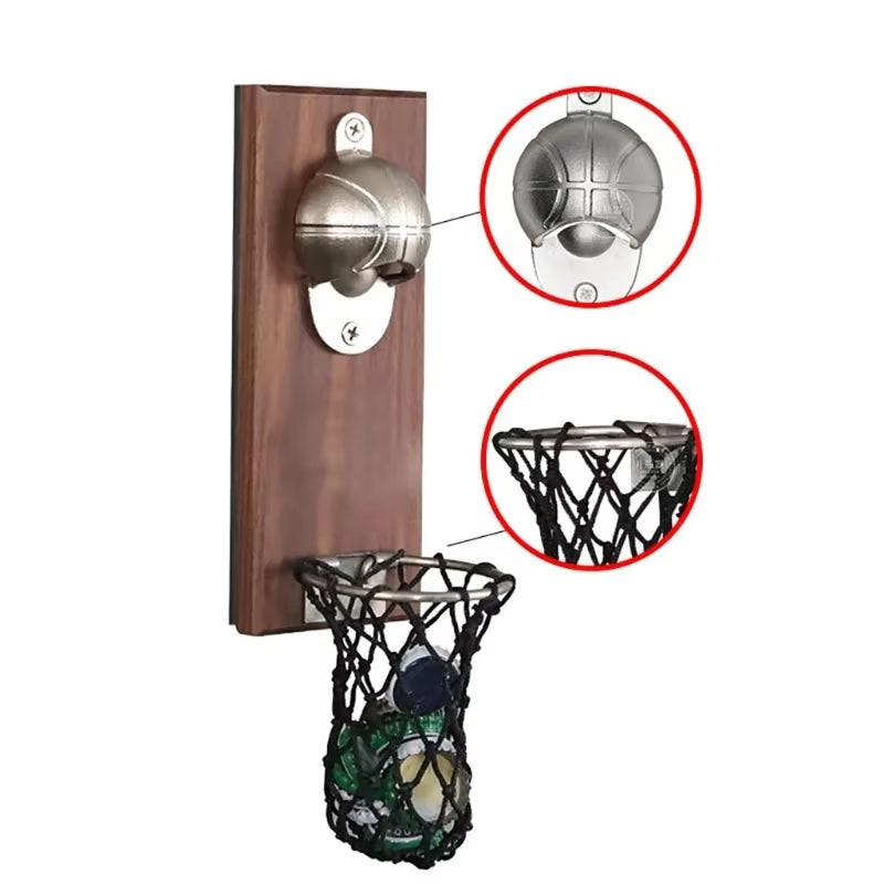 1 Set Creative Cartoon Multifunction Bottle Wall Mount Basketball Wine Opener Embedded Solid Wood Fridge Magnet Kitchen Tools