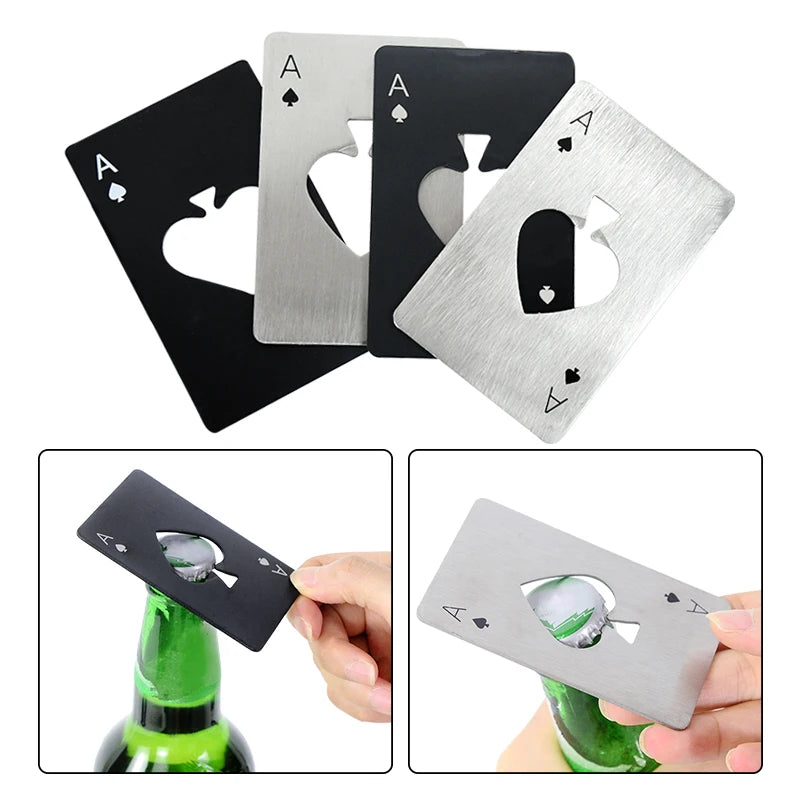 1Pcs Creative Poker Shaped Bottle Can Opener Stainless Steel Credit Card Size Bar Restaurant Beer Metal Opening Tool Gift